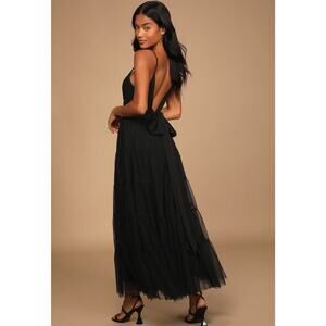 NWT Lulus Made to Be Magical Maxi‎ Dress XL Black Dotted Tulle Witchy Whimsygoth